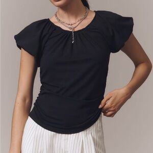Anthropologie Black Fitted Flutter Sleeve Blouse new with tags